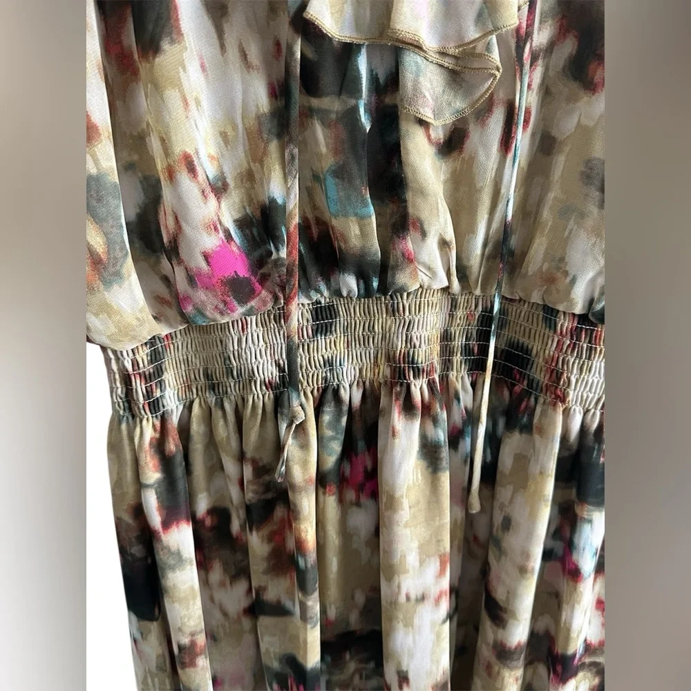 Socialite Multicolor Long Sleeve Ruffle Tiered Dress Size Medium NWT